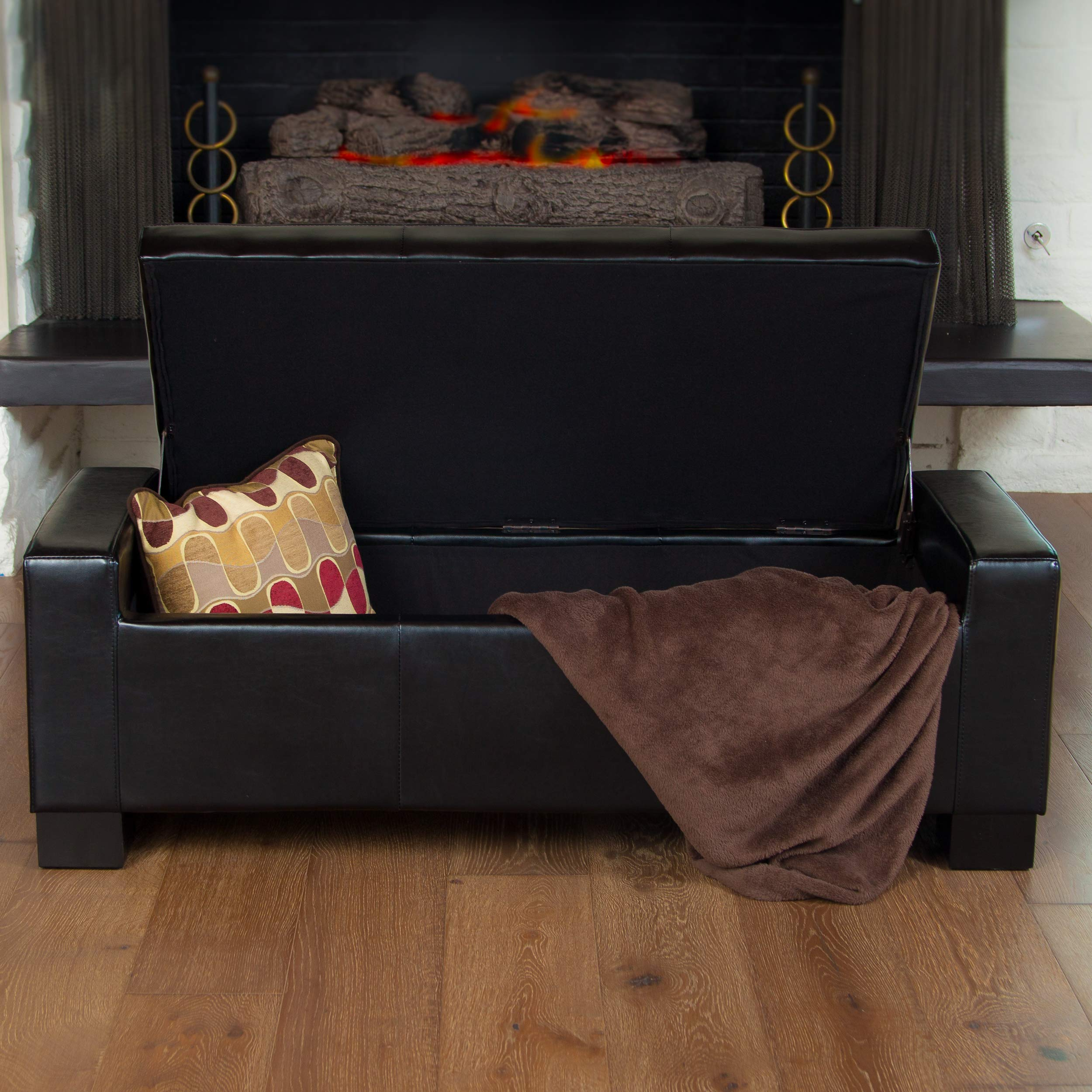 【Furniture】Christopher Knight Home Guernsey Leather Wood-Frame Storage Ottoman