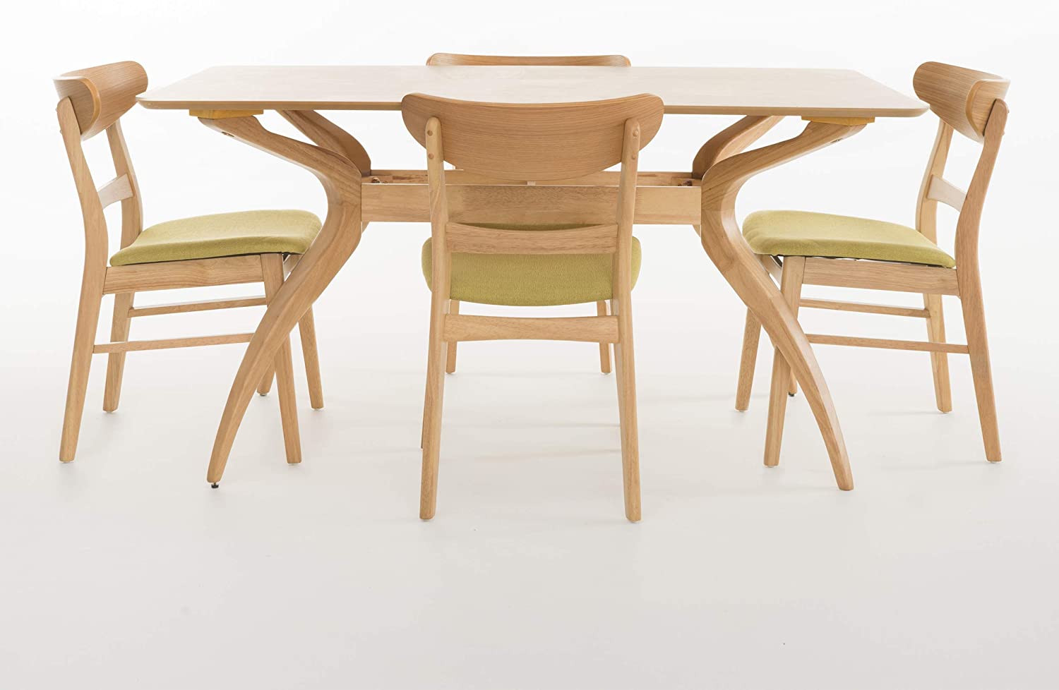 Christopher Knight Home Idalia Curved Leg Rectangular Dining Set, 5-Pcs Set, Natural Walnut / Mint