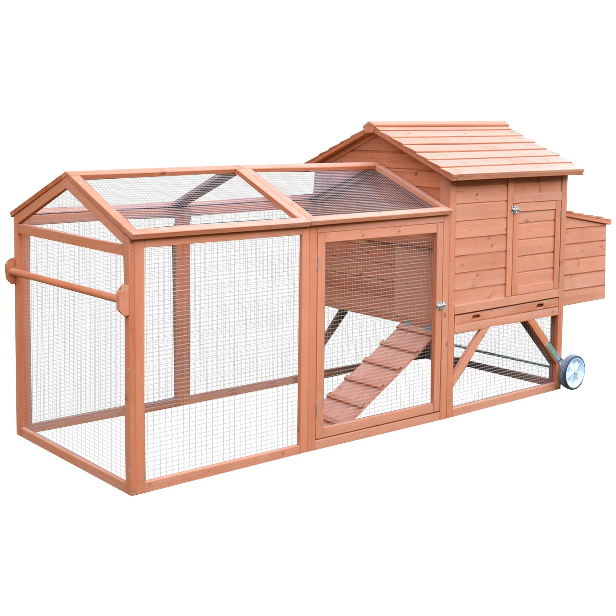 【Pet】96.5 Chicken Coop Wooden Rabbit Hutch Portable Backyard Outdoor Run and Nesting Box Natural