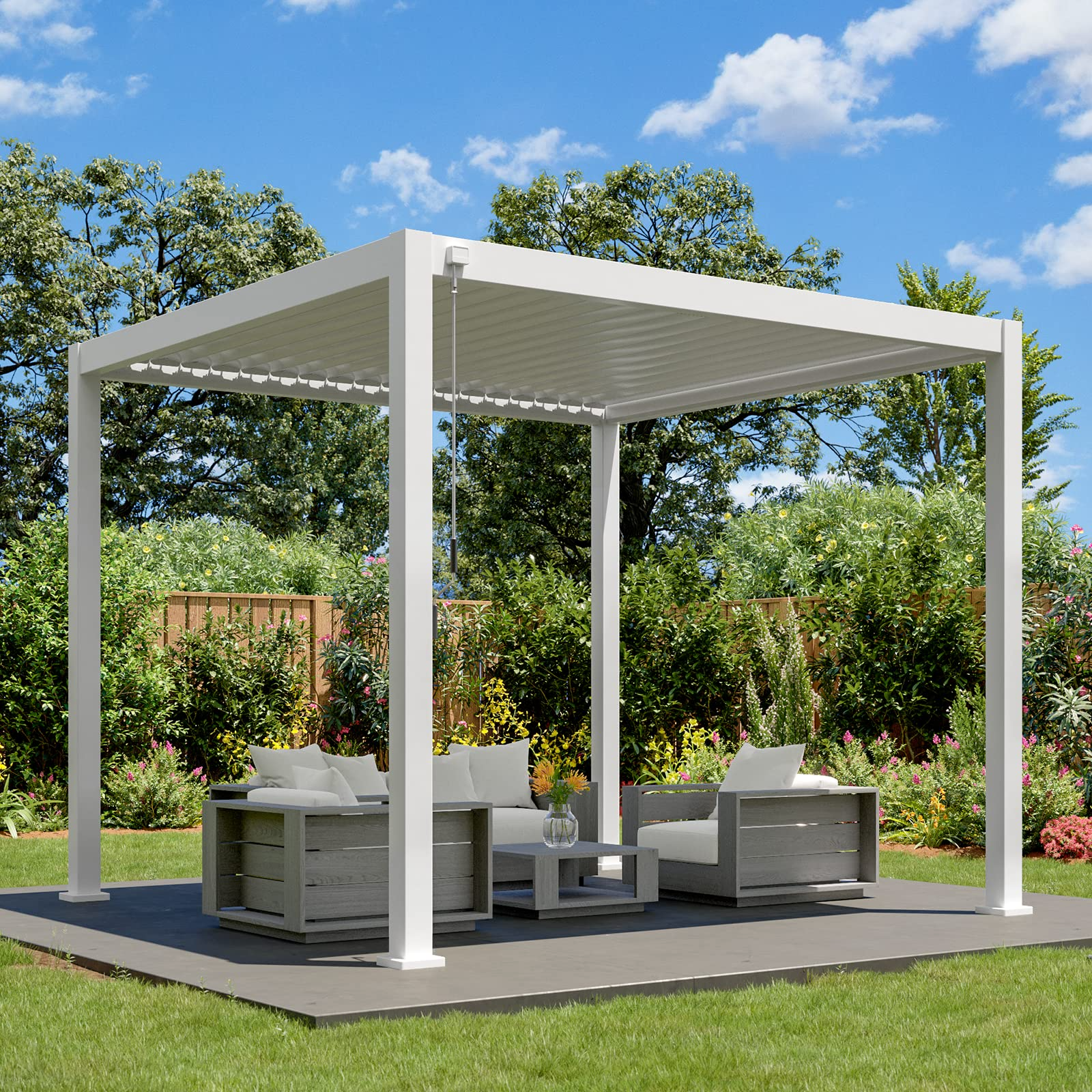 【Home&Garden】10'x10' Sun Shade Aluminum Pergola Rainproof Gazebo with Adjustable Roof