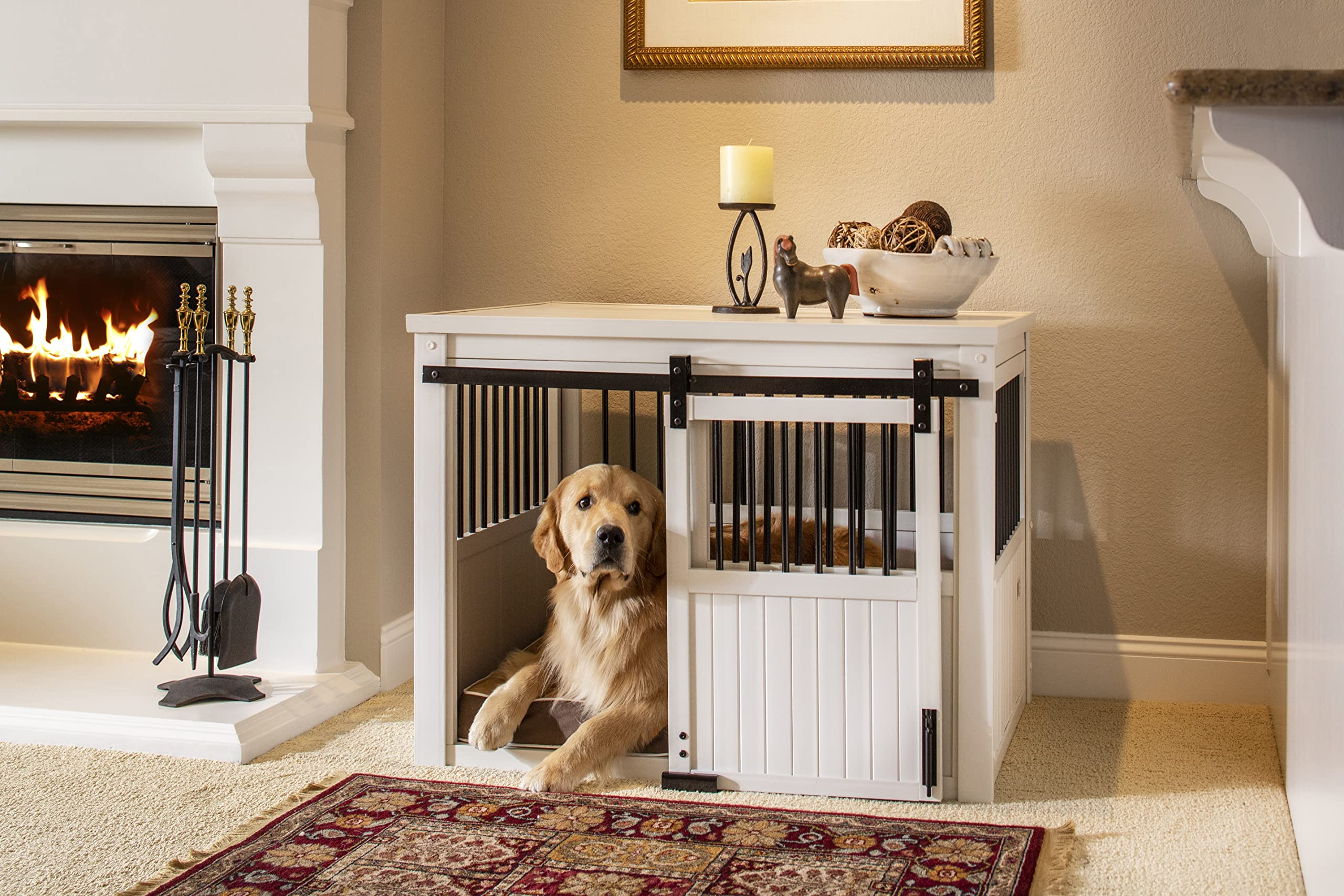 【Pet】【BS】Homestead Sliding Barn Door Furniture Style Dog Crate - Antique White, Extra Large