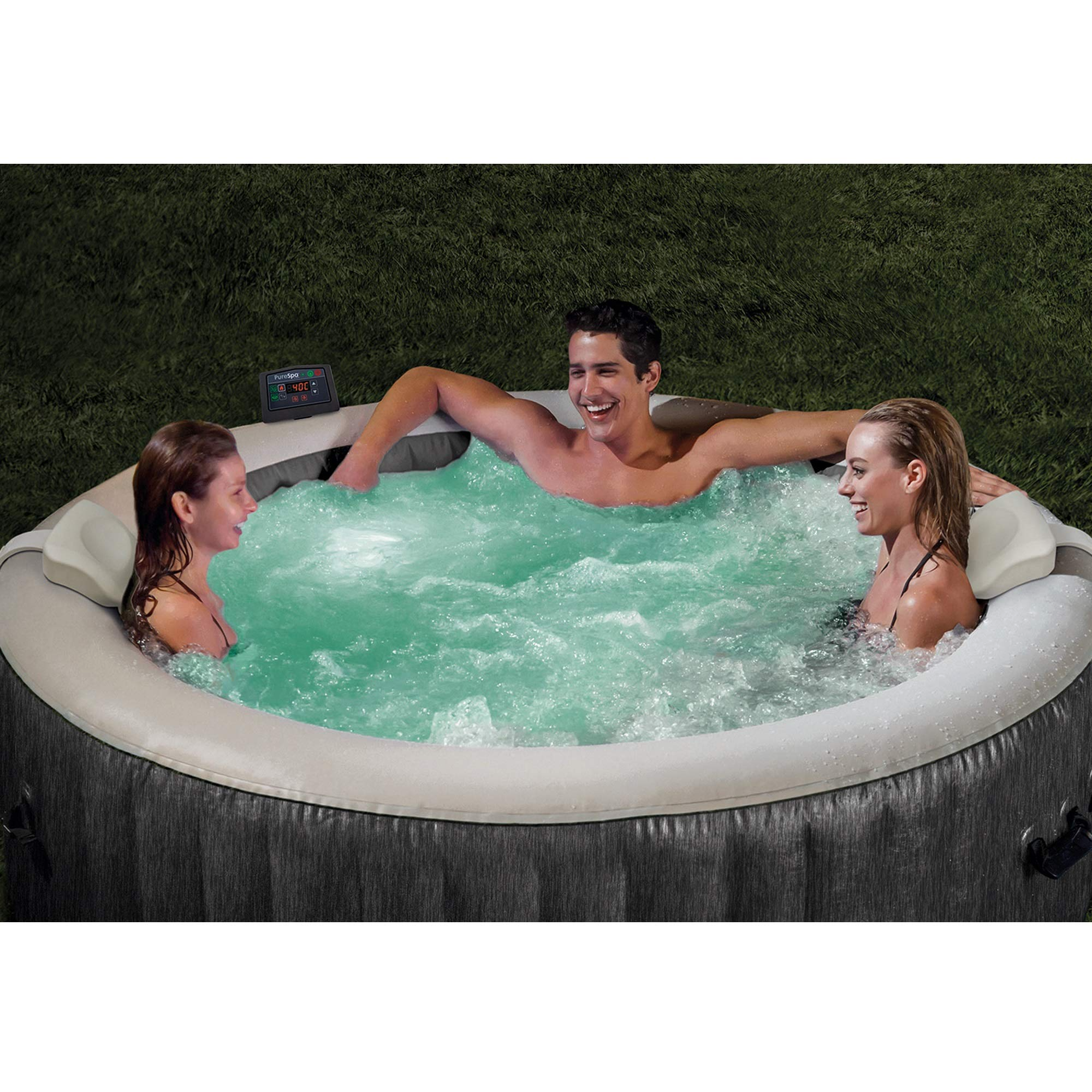 【Sports&Outdoors】4 Person Outdoor Portable Inflatable Hot Tub Spa, Gray