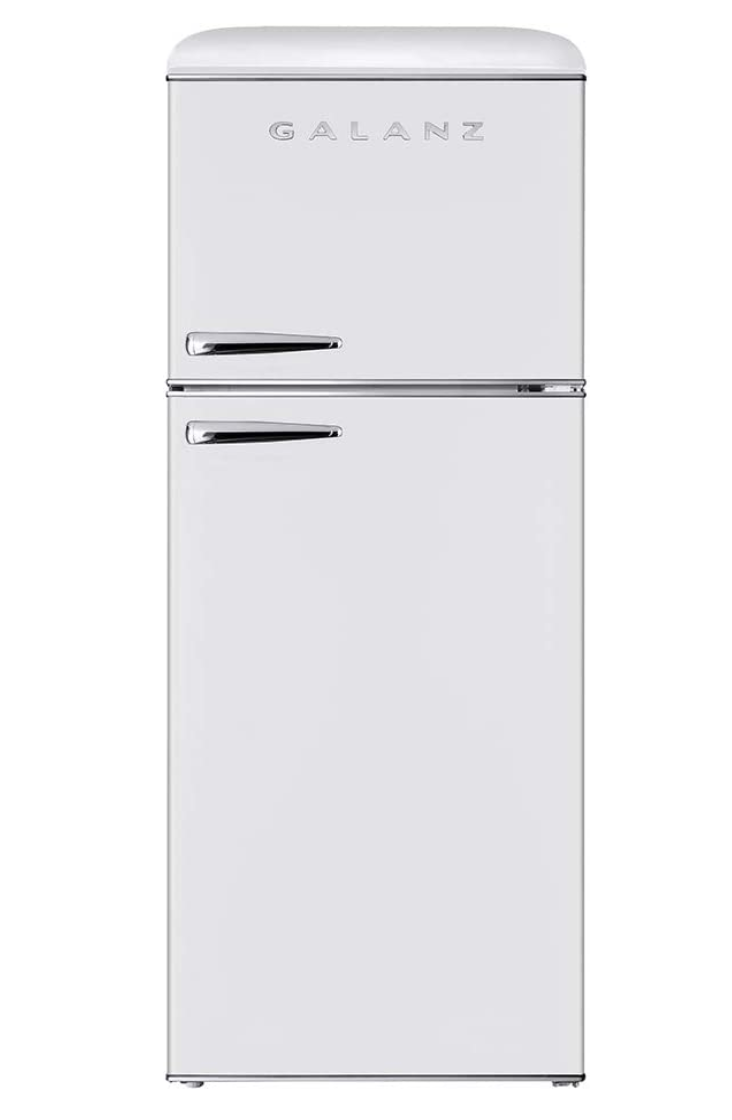 Galanz GLR10TBKEFR True Top Freezer Retro Refrigerator Frost Free, Dual Door Fridge, Adjustable Electrical Thermostat Control, Black, 10.0 Cu Ft