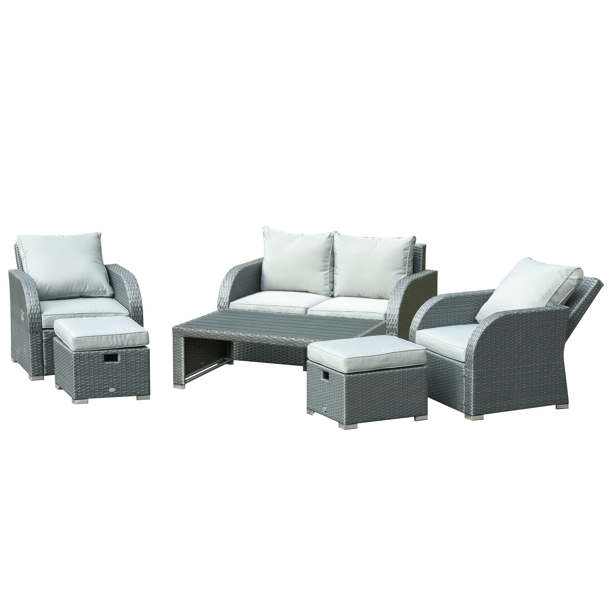 【Furniture】6-PCs Patio Furniture Set Outdoor Wicker Sofa Set with Tea Table Gas Spring & Soft Cushion