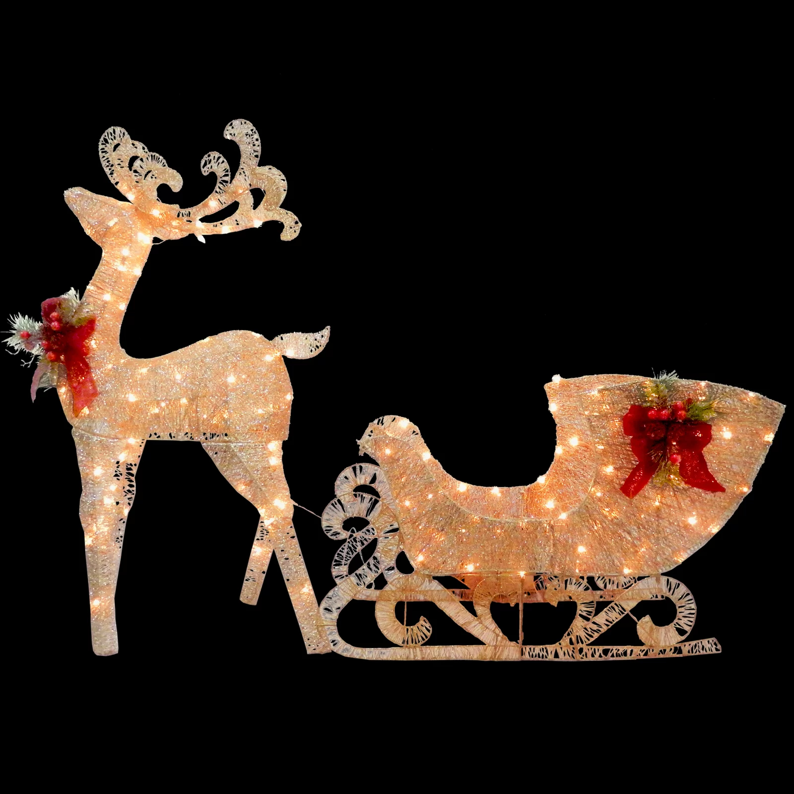 【Décor】Reindeer Pulling Sleigh Lighted Display