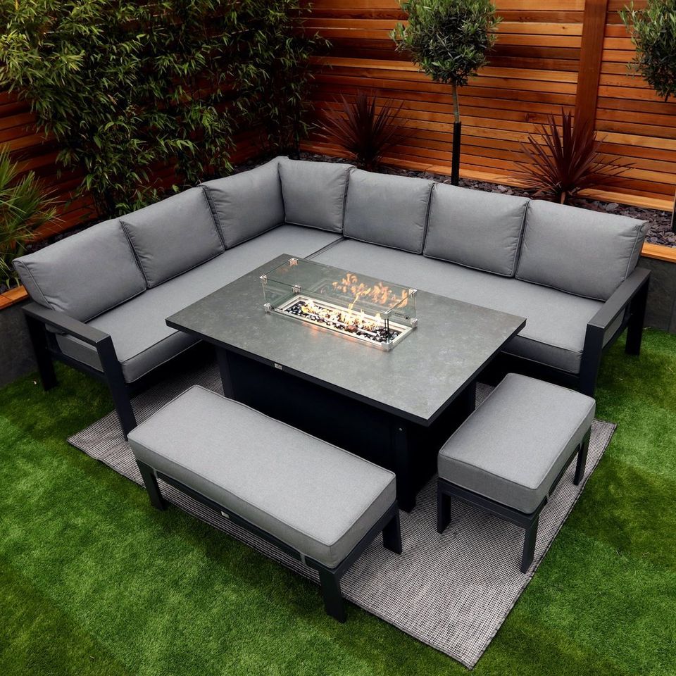 【Furniture】Monaco Luxury Large Grey Rattan Garden Sofa Set 10 Piece Semi Circle