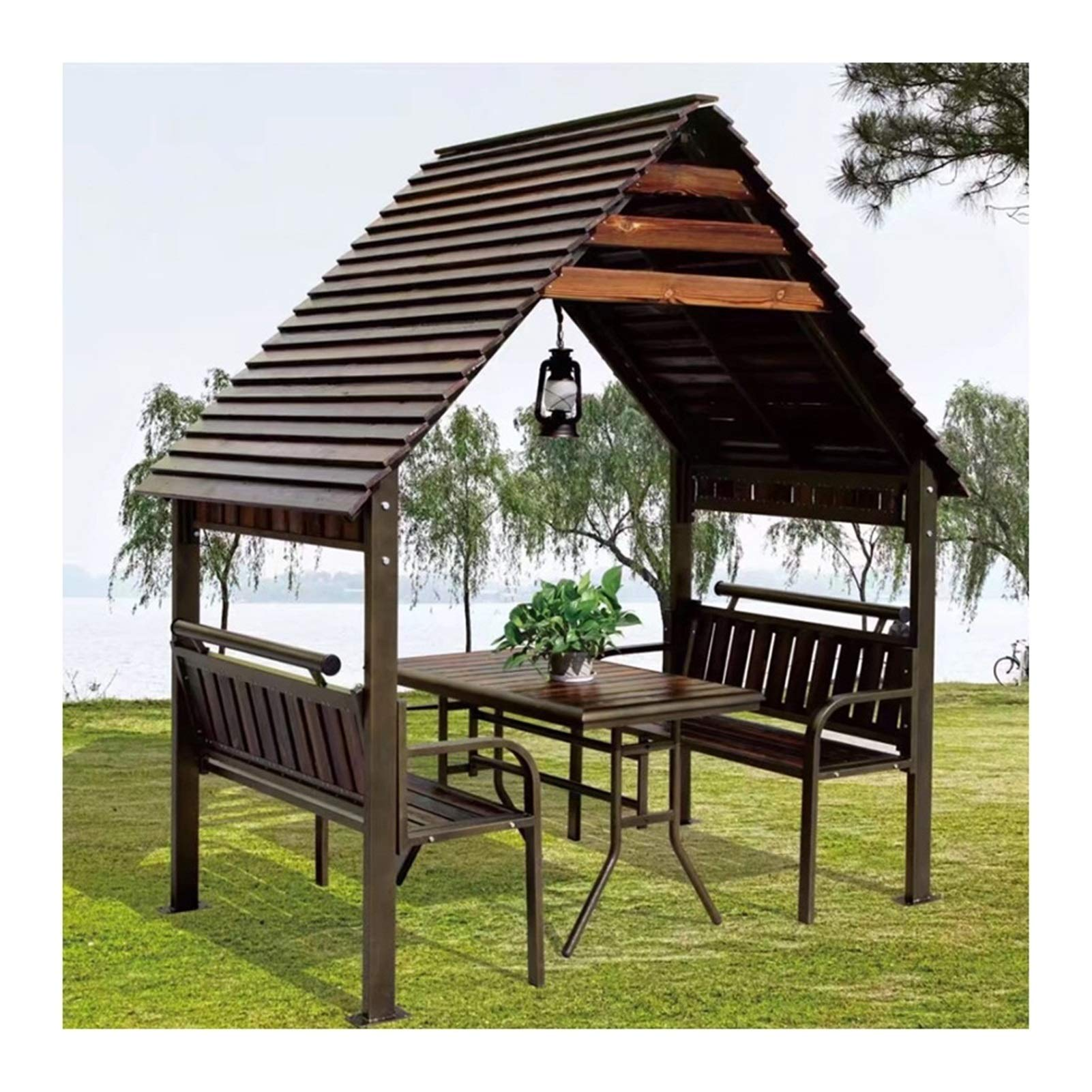 【Gazebo】Leisure Log Cabin Solid Wood Outdoor Patio Garden Pavilion Rain Proof Removable House