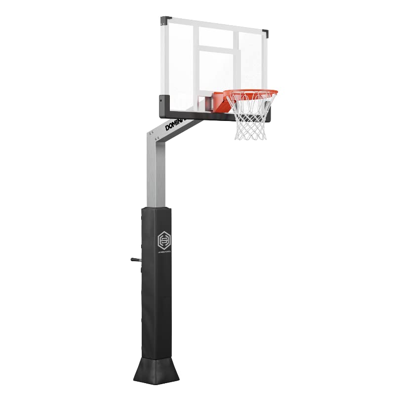 【Sports&Outdoors】Dominator Inground Basketball Hoop - Adjustable Basketball Goal w/ Tempered Glass Backboard