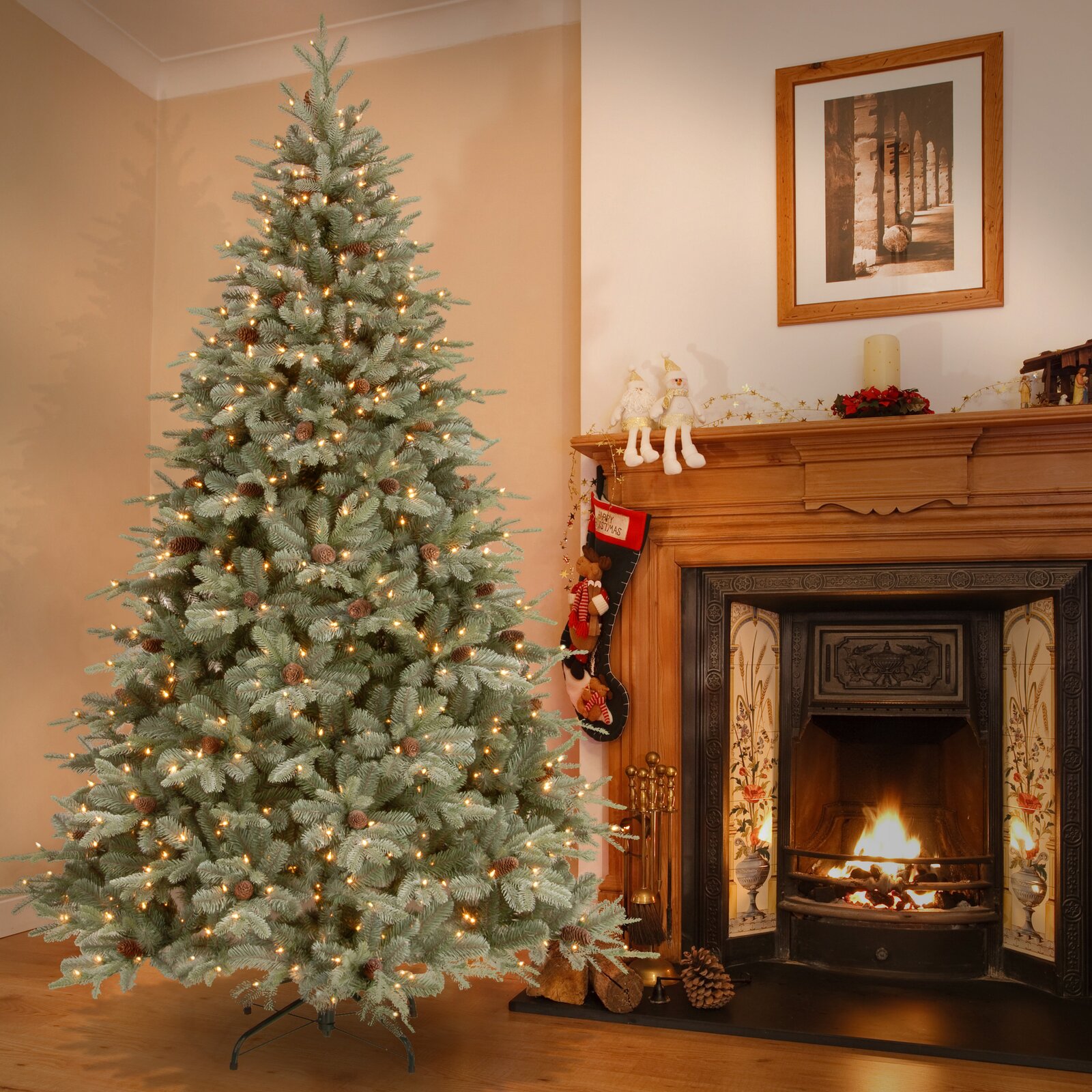 【Décor】Frosted Arctic 90'' Lighted Artificial Spruce Christmas Tree