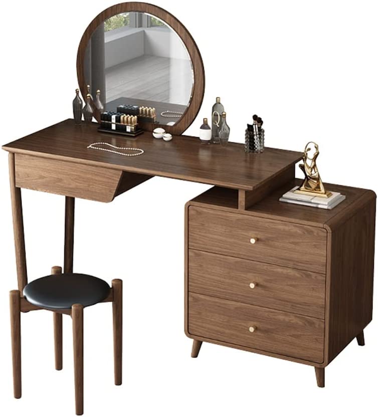 WETYG Chinese Walnut Solid Wood Dresser Desk Telescopic Bedroom Storage Multifunctional Vintage Style