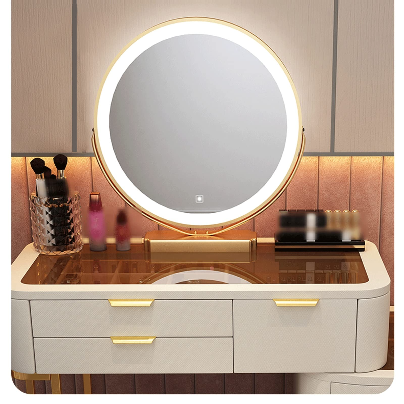 【Furniture】【BS】Vanity Desk with Mirror & Lights Glass Dressing Table Bedroom Dressing Storage Cabinet