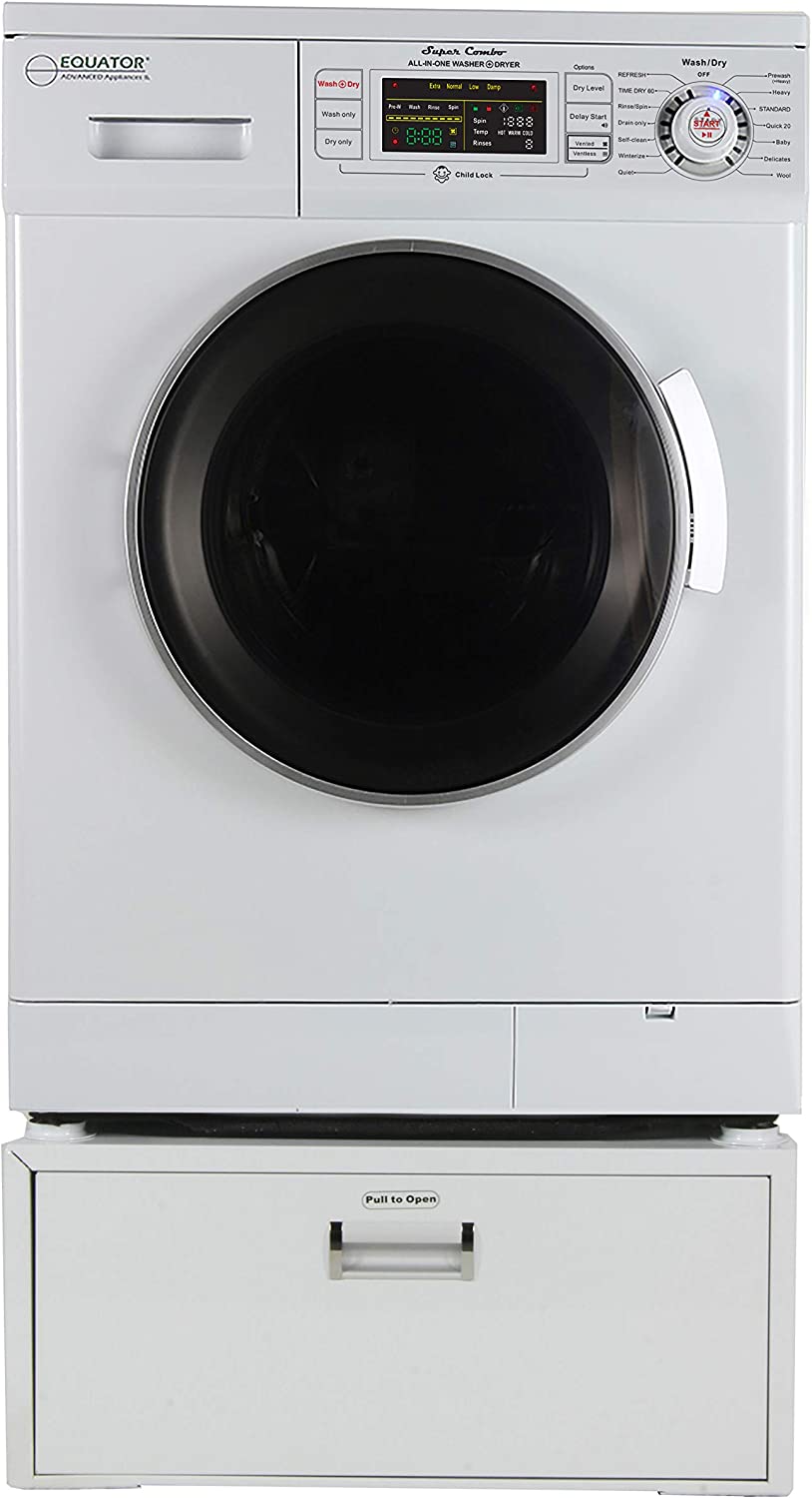 Equator Ver 2 Pro 24" Combo Washer Dryer Vented/Ventless 1200 RPM+Pedestal Black
