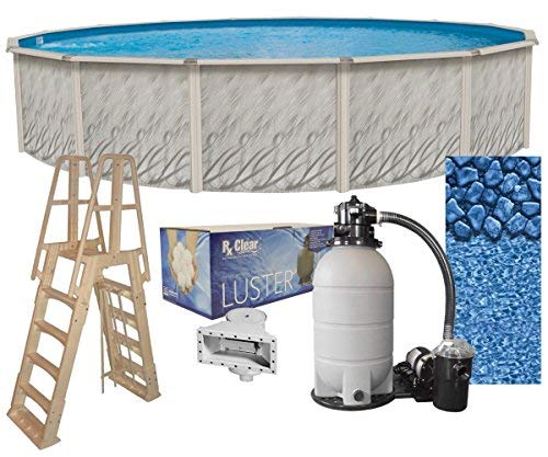 【Sports&Outdoors】12' Round Above Ground Swimming Pool Complete Bundle Kit, Boulder Swirl Pattern