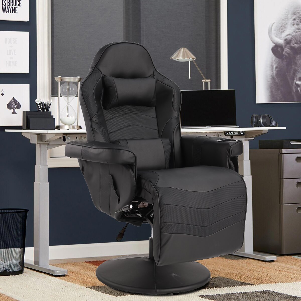 【Furniture】Herrington Massage Video Gaming Recliner Chair - with Cupholder, Headrest, Lumbar Support, Footrest
