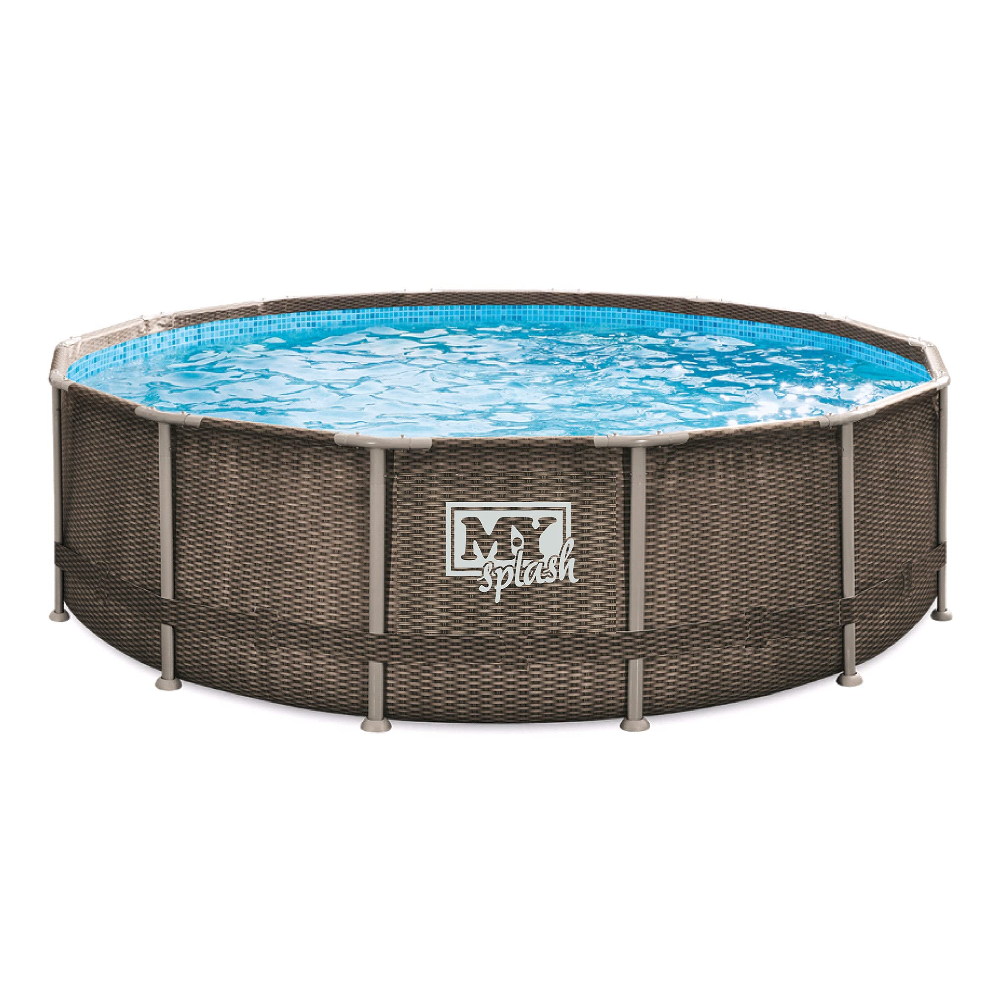 【Sports&Outdoors】14ft x 42in Rattan Finish Metal Frame Swimming Pool Set