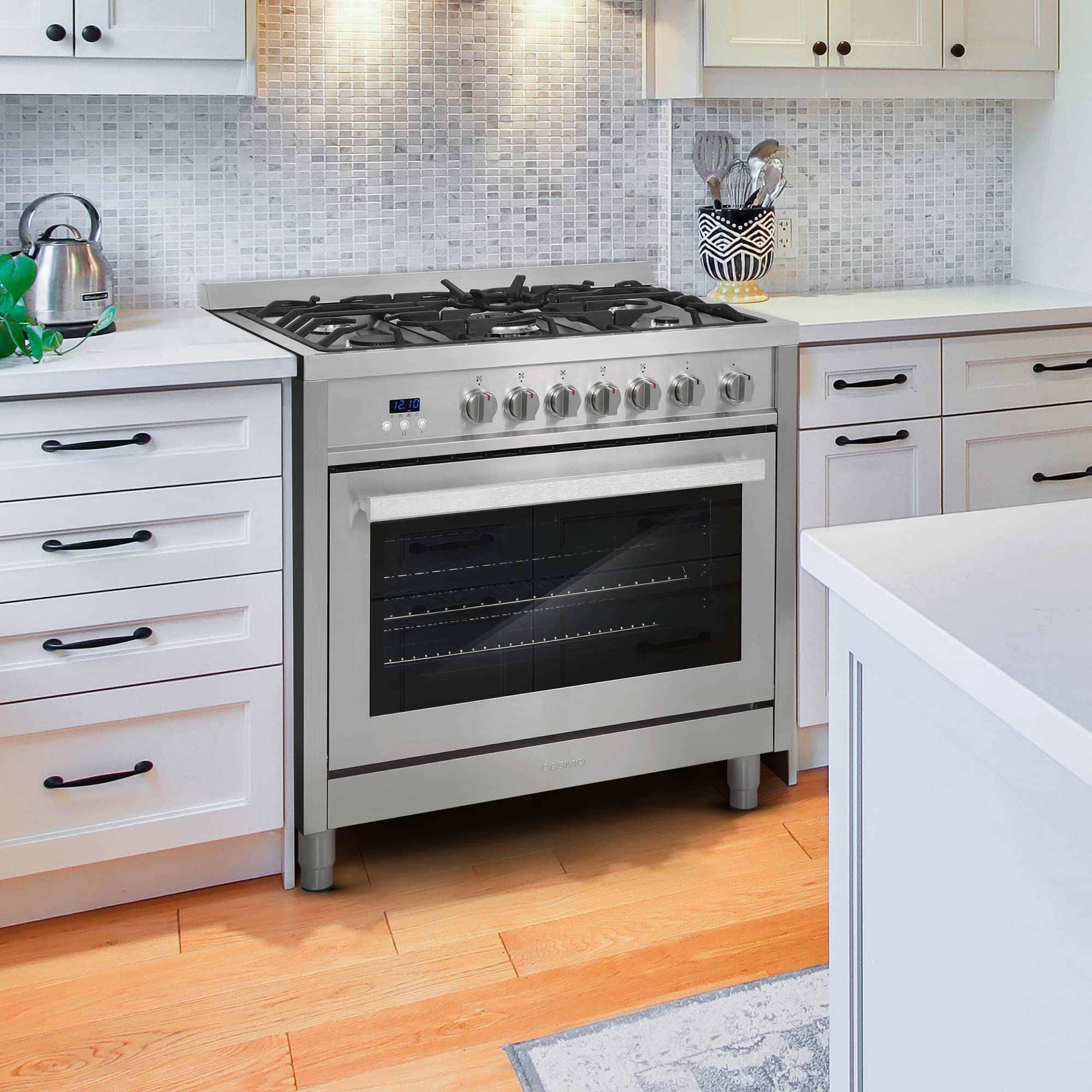 【Appliances】36 in. Gas Range with 5 Burner Cooktop, 3.8 cu. ft. Capacity Rapid Convection Oven with 5 Functions