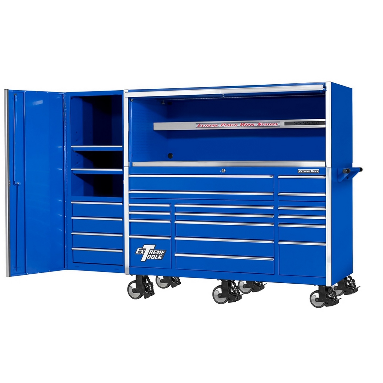 n- used toolbox72 21 Drawers Professional Roller Cabinet, Extreme Power Workstation Hutch &  Side Cabinet Combon-