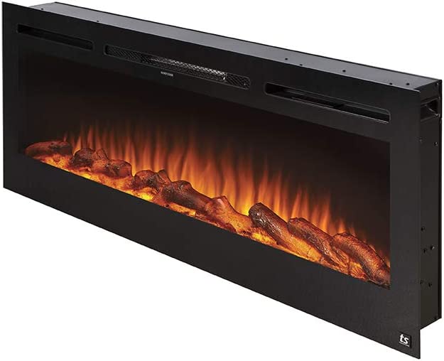 Touchstone 80004 - The Sideline Electric Fireplace - 50 Inch Wide - in Wall Recessed - 5 Flame Settings - Realistic 3 Color Flame - 1500/750 Watt Heater - (Black) - Log & Crystal Hearth Options